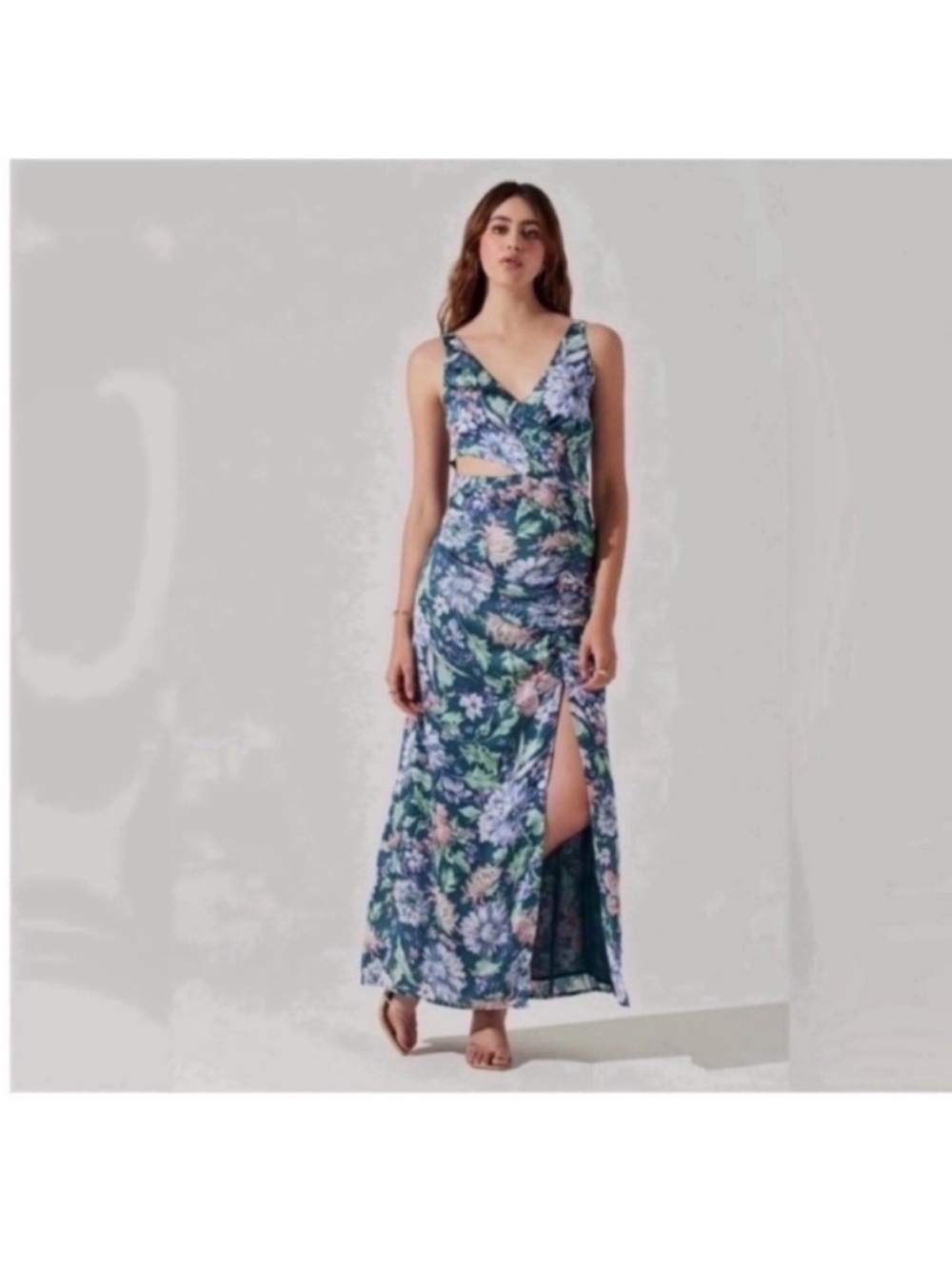 ASTR the label Cut Out Ruched Blue Floral Dress NWT Medium